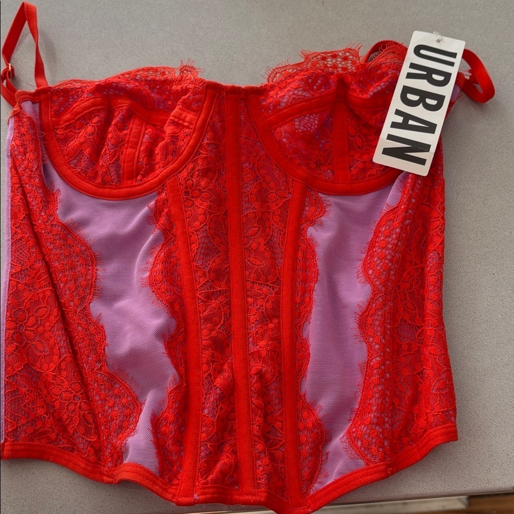 Urban Outfitters Red and Purple Lace Bustier